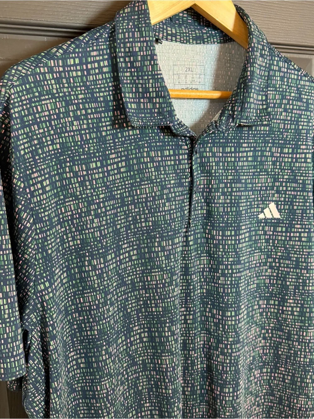 adidas Men's Navy Micro-Print Polo Golf Shirt